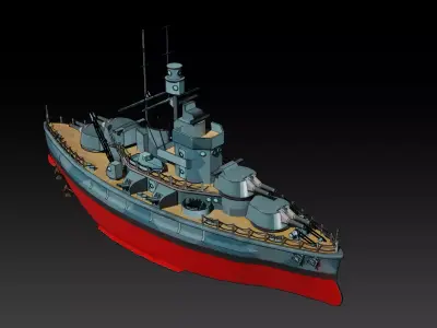 Cartoon British Battleship Low-poly 3D model
