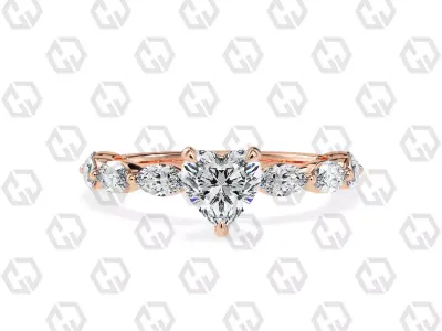 Ring 174 Heart Shape marquise on shanks with Gems 3D print model