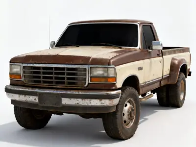 Realistic 1990s Rural Dually Work Truck 3D Model Low-poly 3D model