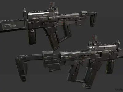 Sci-fi SMG2 Low-poly 3D model