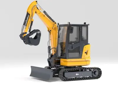 Mini Excavator with Cabin Rigged and Animated 3D model