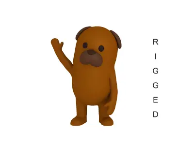 Rigged Cartoon Brown Dog 3D model