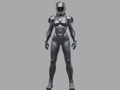 Sci-Fi Female Battle Mech Suit Low-poly 3D model