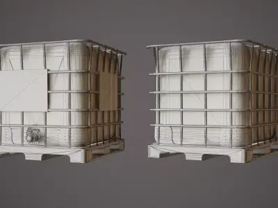 Industrial Water Tank and Plastic Pallet - PBR Game Ready Low-poly 3D model
