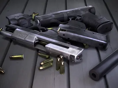 Walther P99 Titanium Coated Low-poly 3D model