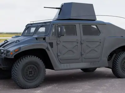 Military Vehicle Humvee Gunner Turret HMMWV Concept Black Color 3D model