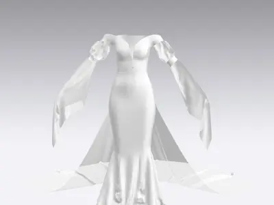 Wedding dress  fish tail detail belts watermelon slevee  Low-poly 3D model