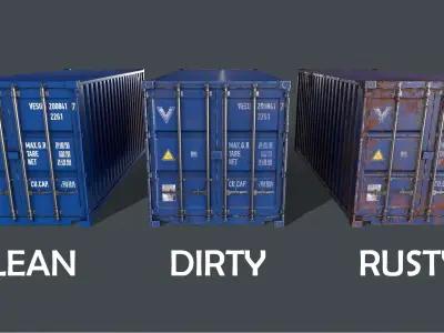 PBR 20 ft Shipping Cargo Container Version 1 - Blue Low-poly 3D model