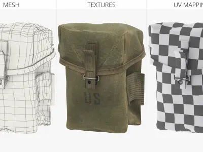 Retro Military Marked Ammo Pouch US Olive Old 3D model