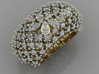 Daimond Pear Ring Band  With Jali  3D Print RIng Model 3D print model