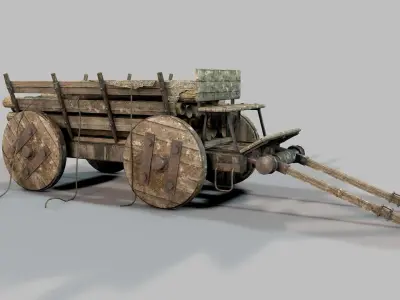 Old Wooden Log Cart 3D model