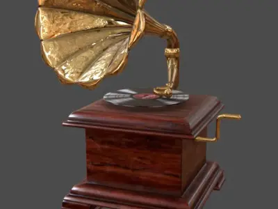 Gramophone Music Box Record Player Low-poly 3D model