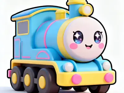 Happy Chibi Train Engine 3D Model Cute Anime Locomotive Low-poly 3D model