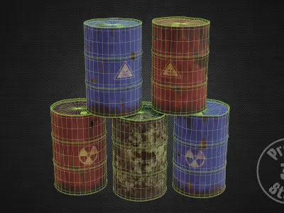 Metal Barrel Collection Low-poly 3D model