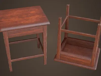 Old vintage simple stool Low-poly 3D model