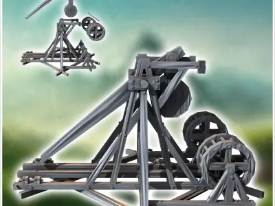 Medieval trebuchet with wooden counterweight 1 - Medieval Gothic 3D print model purchase