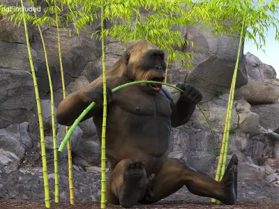 Big Ape Gigantopithecus Eats Bamboo Plants 3D model