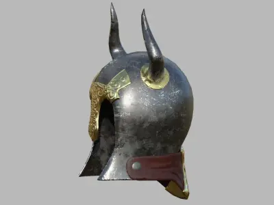 Horned barbarian helmet with PBR material Low-poly 3D model