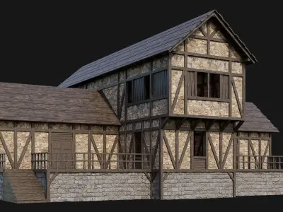 217-218-219-220 Old Medieval Houses Pack 4K Textures Low-poly 3D model