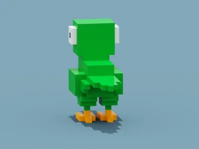 Voxel Green Parrot Low-poly 3D model