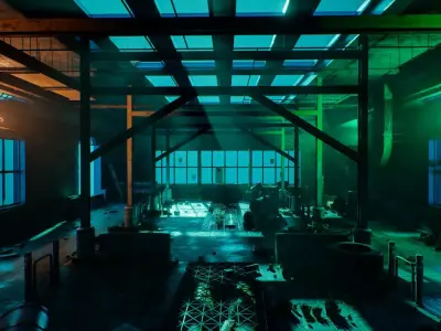 Modular Abandoned Factory Environment Low-poly 3D model