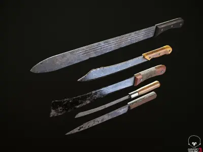 Machetes Set axe Low-poly 3D model