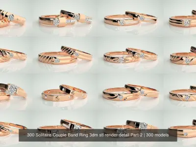 300 Solitaire Ring Couple Band Ring 3dm stl render detail Part-2 3D Model Pack