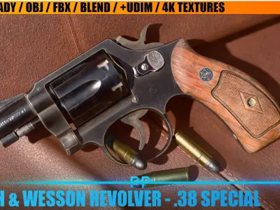 Smith Wesson Revolver Low-poly 3D model