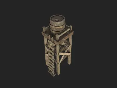 Western Water Tower Wooden - Old West - Backdrop Full Perm Low-poly 3D model