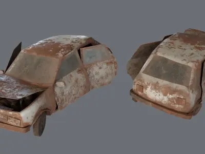 Apocalyptic Damaged Car Low-poly 3D model