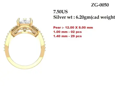 Pear SolitaireArt Deco infinity Ring 3D print model