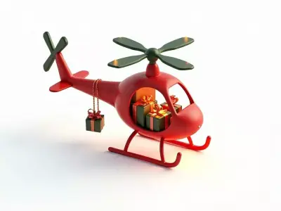 Christmas Delivery Helicopter 3D Model Stylized Prop Low-poly 3D model