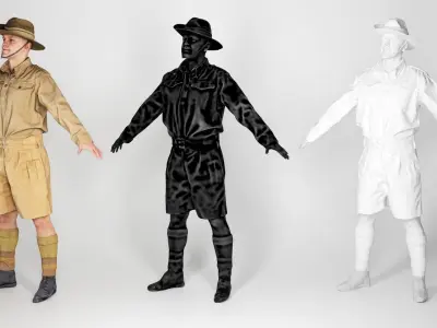 Australian infantryman character from WW2 in A-pose 165 Low-poly 3D model