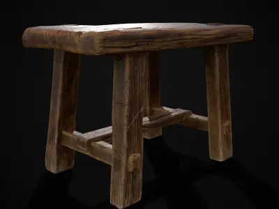 Rustic Wooden Stool Low-poly 3D model