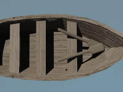 Wooden Boat Low-poly 3D model