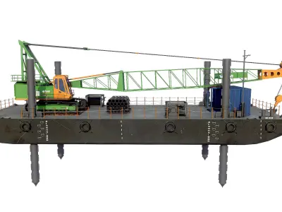  Pontoon  with jack-up and crane  3D model