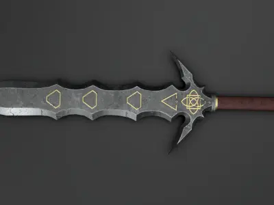 Dark Rune Sword Fantasy Weapon Low-poly 3D model