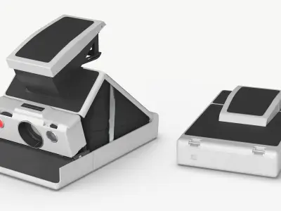 Retro Instant Camera Folding Type White Black Rigged for Maya 3D model