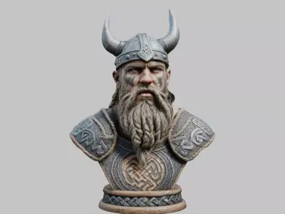 Viking Man Beard Head Bust Low-poly 3D model