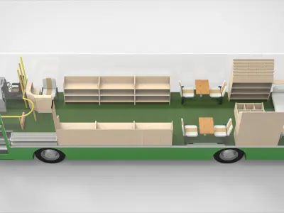 Innovative Mobile Library on Wheels with Interior Design Low-poly 3D model