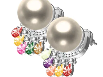 Antique Sea Pearl and Diamond Earring 3D print model