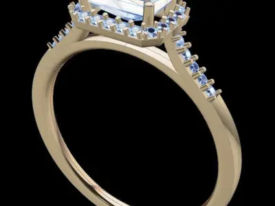 Dainty Emerald Halo Diamond Engagement Ring with Band Set 3D print model