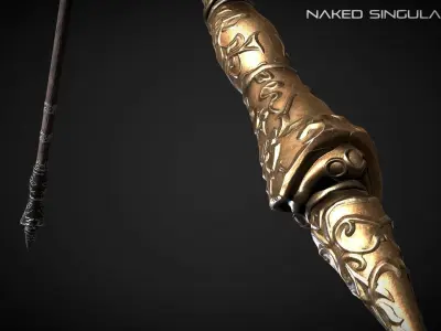 Tri angel halberd Medieval dark fantasy Low-poly 3D model