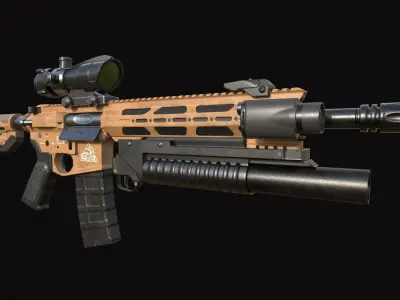 Komodo D5 Assault Rifle with Grenade Launcher - Low Poly Low-poly 3D model