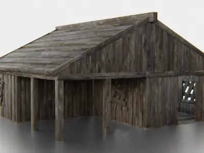Old Wooden Medieval Building House 3 Low-poly 3D model