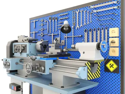 Lathe machine workbench workshop Industrial garage tools 3D model purchase