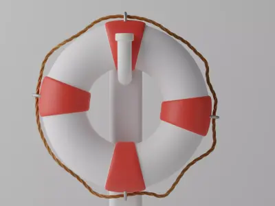 Lifebuoy life preserver on pole 3D model