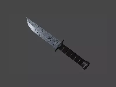 Military knife with damascus steel blade Low-poly 3D model