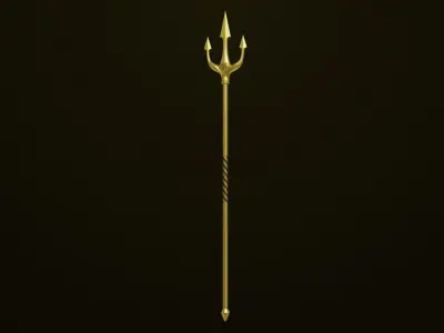 Trident 03 Gold All PBR Unity UE Textures Included Low-poly 3D model