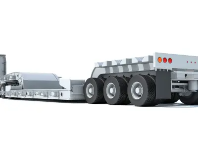Truck with Lowboy Trailer 3D model